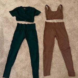 SET Active Ribbed sets in Emerald Green & Cafe Brown Activewear